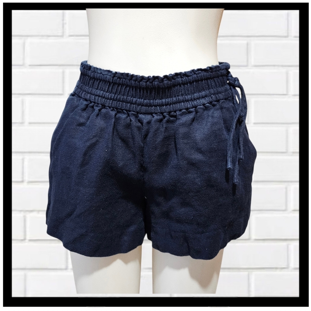 J. CREW Women's Linen Elastic Waist, Side Tie Shorts, Navy Blue, XS
